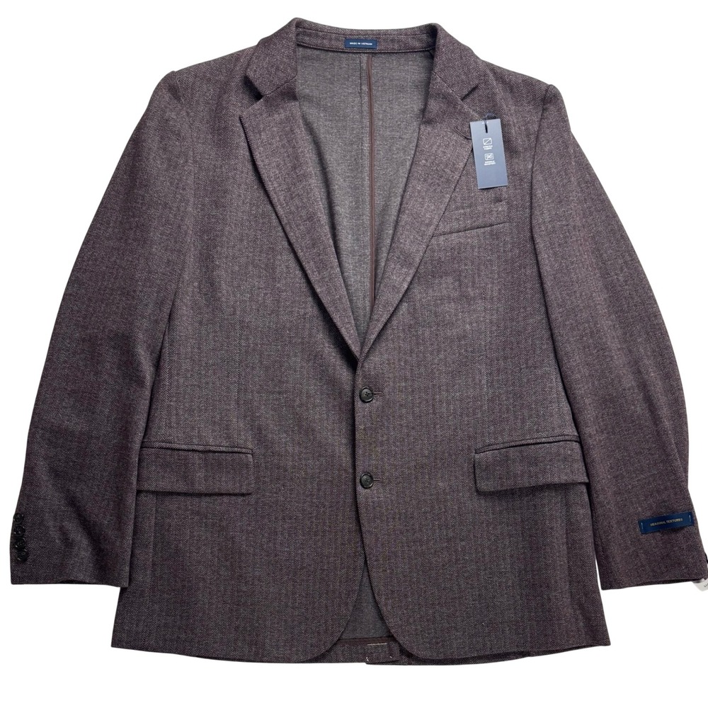 Stafford Mens 46R Classic Fit Stretch Blazer Burgundy Herringbone Sport Coat NWT